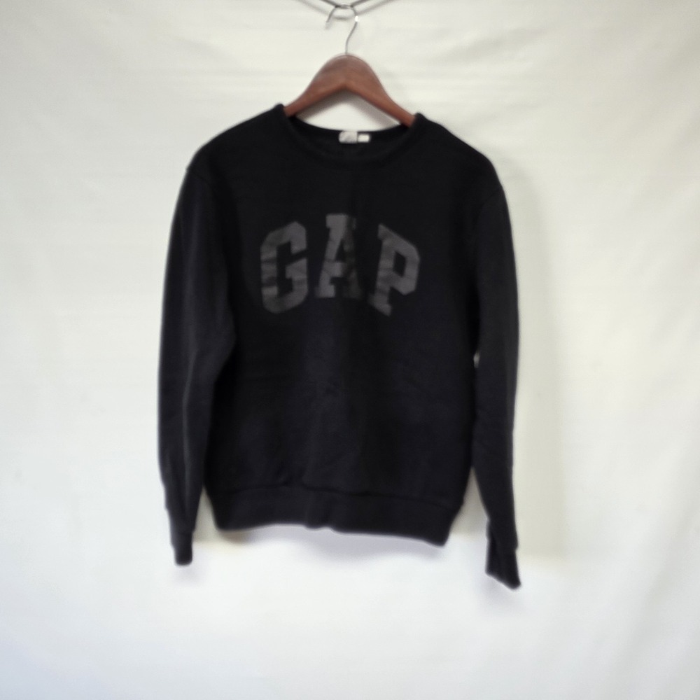 Gap Men's Printed Logo Crewneck Fleece Sweatshirt Black Size L Y2K Look - Picture 1 of 5